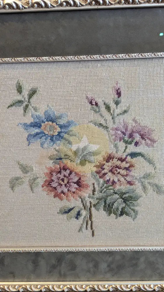 Vintage Floral Needlepoint Hand-Stitched Art - Framed Textile | Framin ...