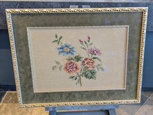 Vintage  Floral Needlepoint in Ornate Frame