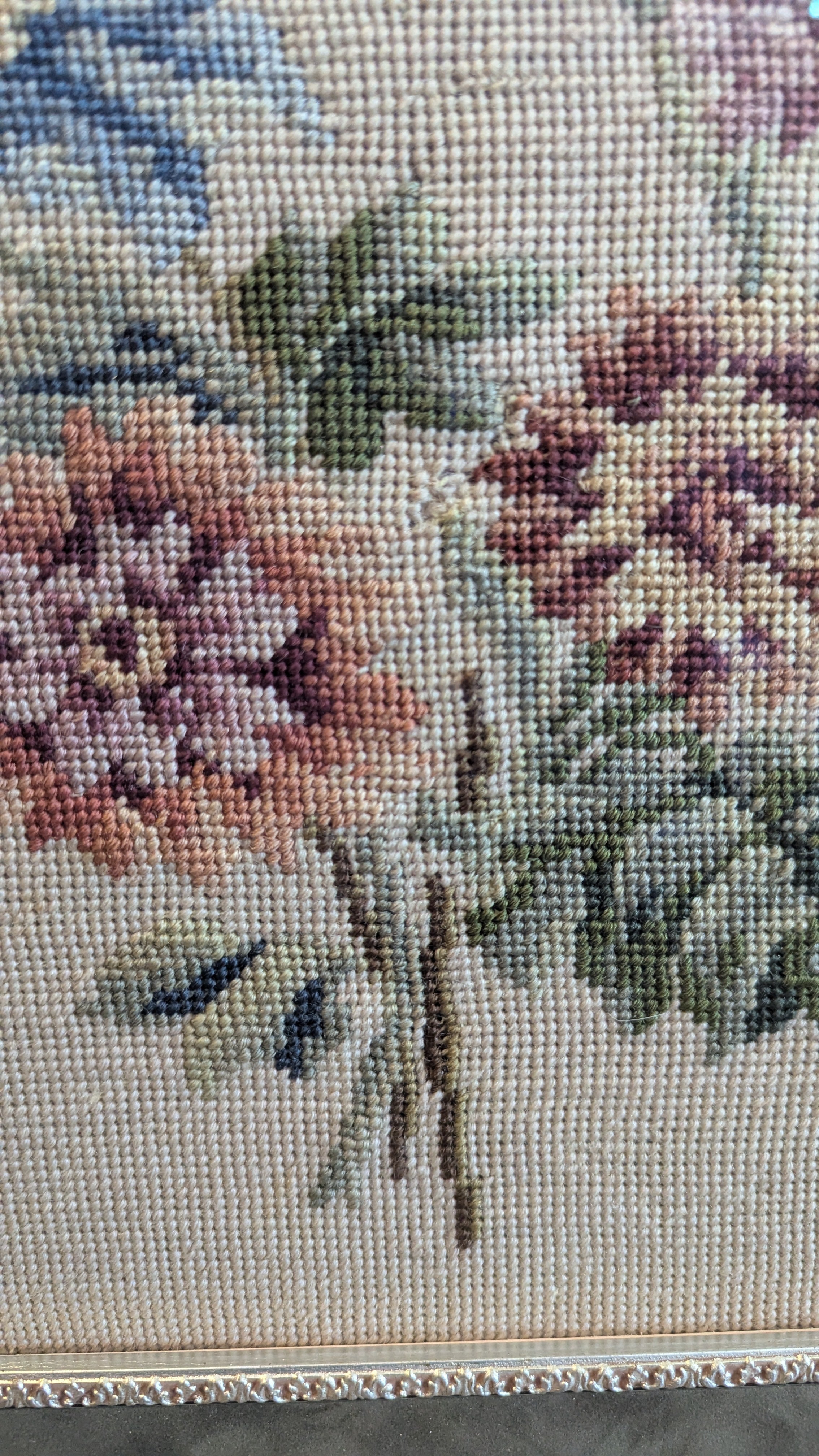 Vintage  Floral Needlepoint in Ornate Frame
