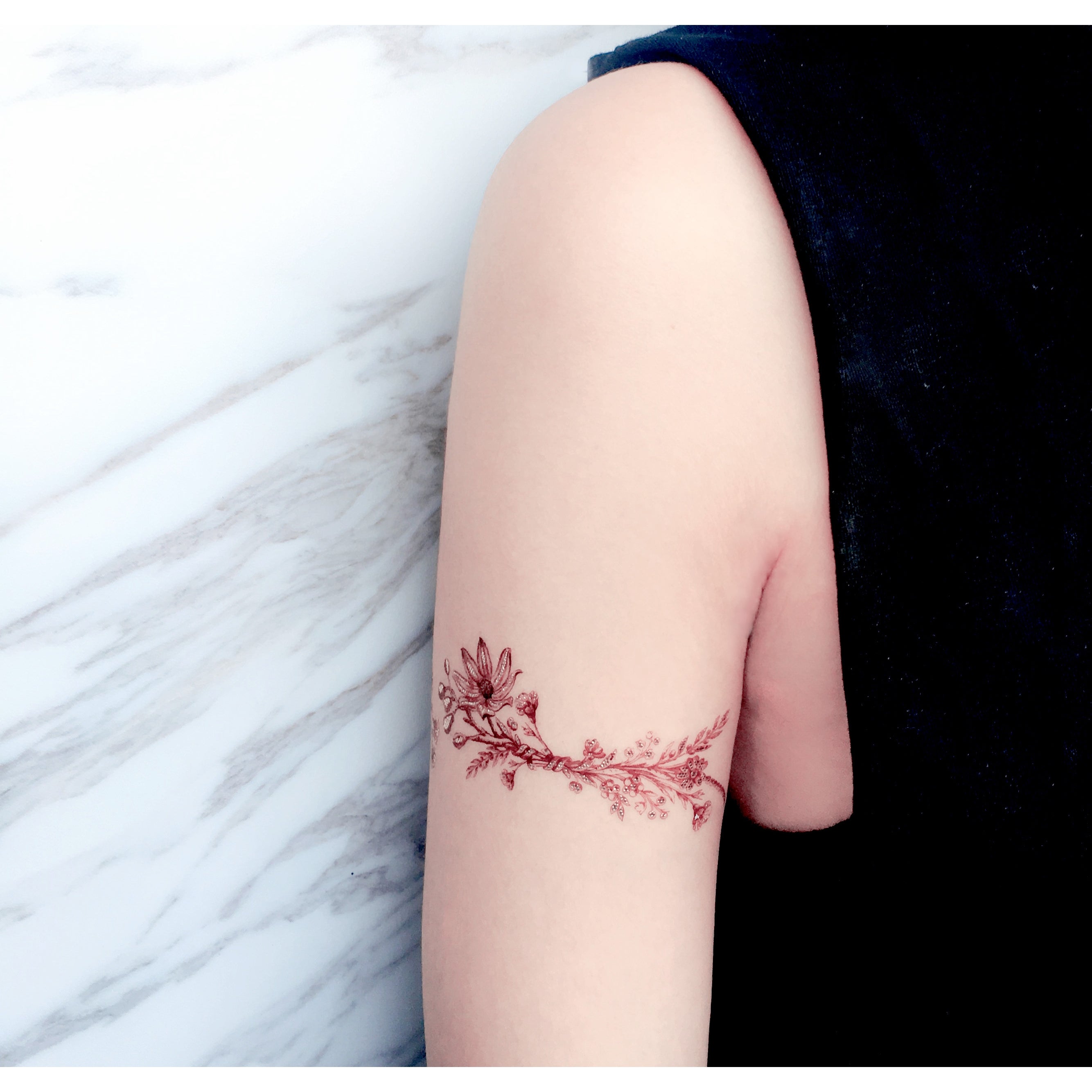 Trendy Dark Rose Flower Bracelet Tattoo Stickers Arm Tattoo - Temu